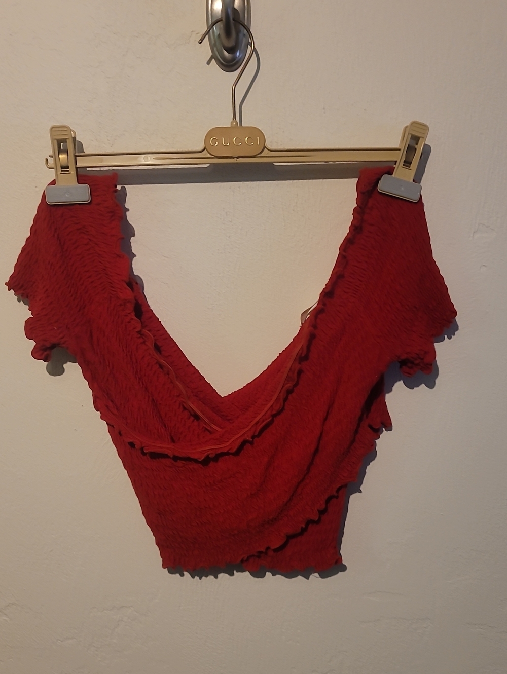 Red Ruffled Crossover V-Neck Women’s Top